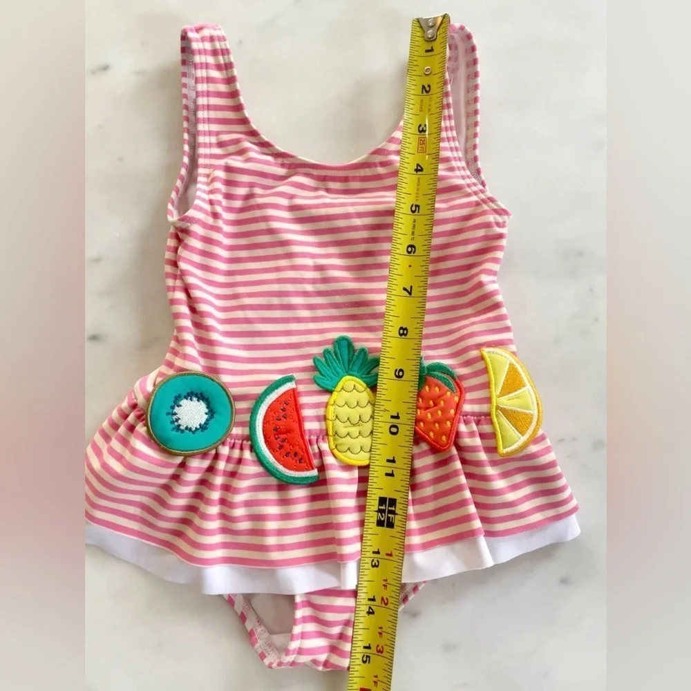 Mini Boden Pink Striped Ruffle Fruit Swimsuit - Picture 5 of 6
